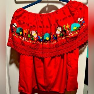 Red Embroidered Mexican Blouse